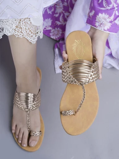 Stylestry Chic Comfort & Stylish Rose-Gold Kolhapuri Flats For Women & Girls