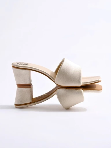 Stylestry Square Toe Cream Block Heels For Women & Girls