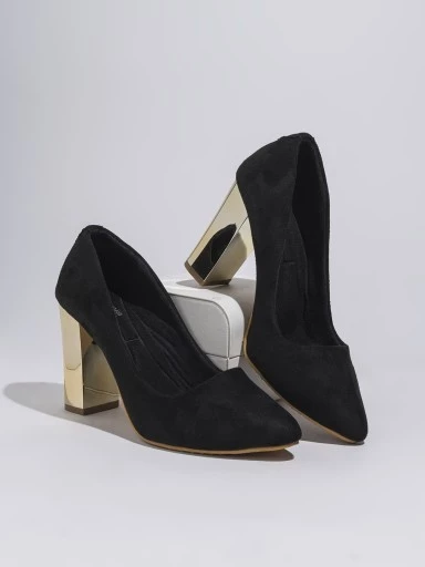 Shoetopia Womens & Girls Black Block Heels Pointed Toe Solid Pumps