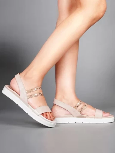 Stylestry Smart Casual Cream Flat Sandals For Women & Girls