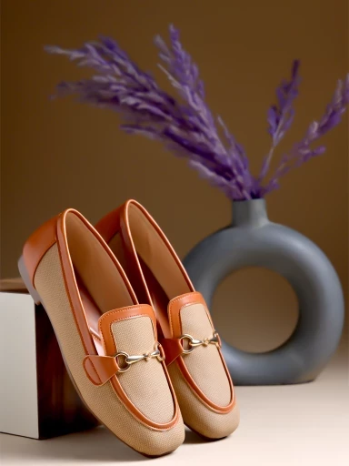 Stylestry Buckle Detailed Tan Loafers For Women & Gilrs