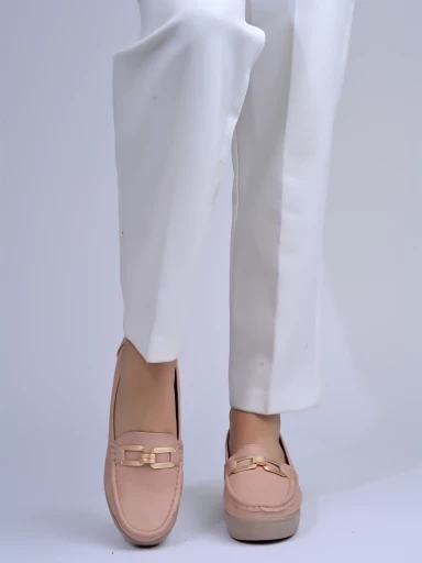 Stylestry Upper Buckle Detailed Peach Loafers For Women & Gilrs