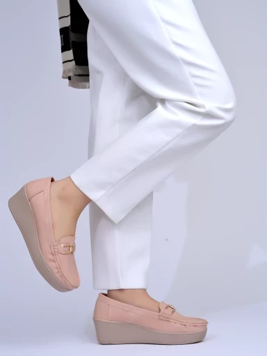 Stylestry Upper Buckle Detailed Peach Loafers For Women & Gilrs