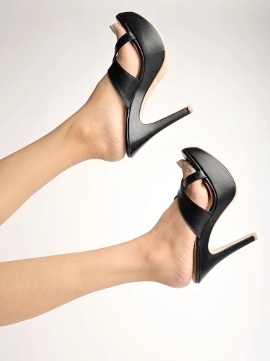 Stylestry Stunning Upper Cross Strap Black Block Heels For Women & Girls
