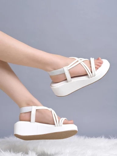 Stylestry Solid Criss-Cross Straps White Wedges For Women & Girls