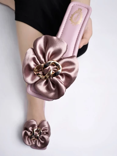 Stylestry Stylish Oversized Bow Detailed Mauve Flats For Women & Girls