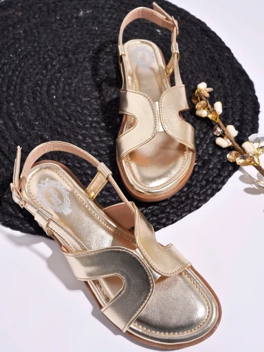 Stylestry Classy Cross Strap Golden Flat Sandals For Women & Girls