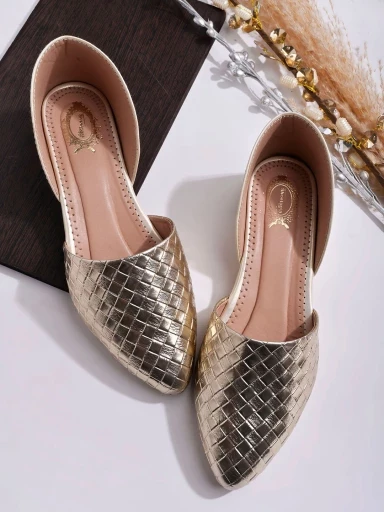 Stylestry Textured Golden Serena Ballerinas For Women & Girls