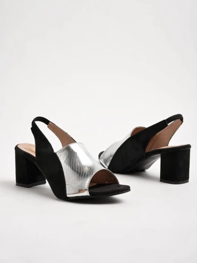 Stylestry Embellished Shimmer styling Black & Silver Block Heels For Women & Girls