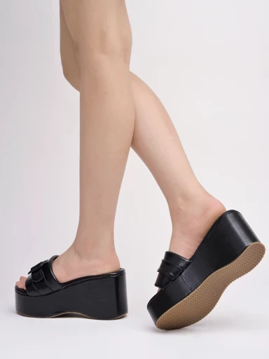 Stylestry Buckle Detailed Black Platform Heels For Women & Girls