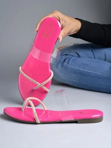 Stylestry Rhinestone Criss-Cross strap Pink Flats For Women & Girls