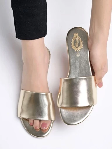 Shoetopia Embellished Gold-Toned Flats For Women & Girls