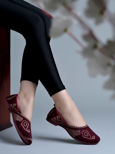 Stylestry Embroidered Ethnic Maroon Ballerinas For Women & Girls