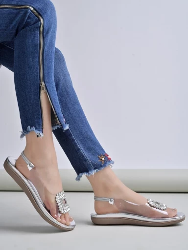 Stylestry Embellished Silver Flat Sandals For Women & Girls