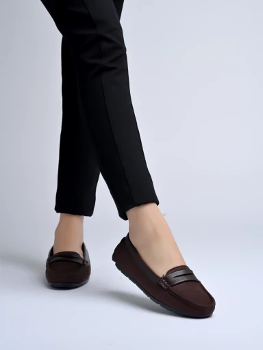 Stylestry upper Suede Detailed Brown Loafers For Women & Girls