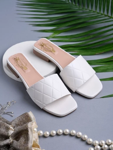 Stylestry Stylish Embellished White Flats For Women