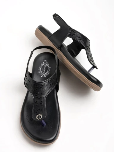 Stylestry Slingback Black Flat Sandals For Women & Girls