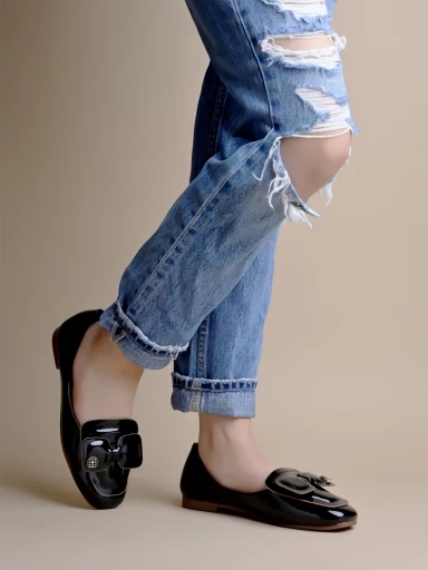 Stylestry Bow Detailed Black Marry Janes For Women & Girls