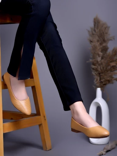 Stylestry Textured Tan Ballerinas For Women & Girls