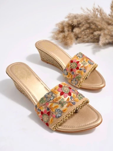 Stylestry Ethnic Embroidered Wedges For Women & Girls