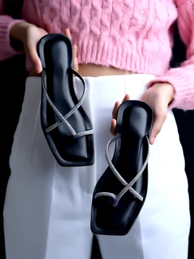 Stylestry Embellished Black Flats For Women & Girls