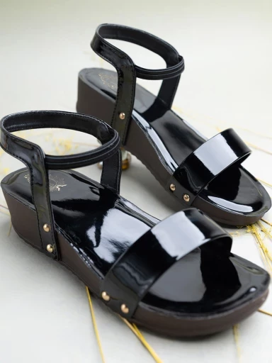 Stylestry Womens & Girls Black Solid Sandals