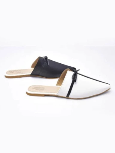 Stylestry Bow Décor Pointed Toe Casual White Mules For Women & Girls