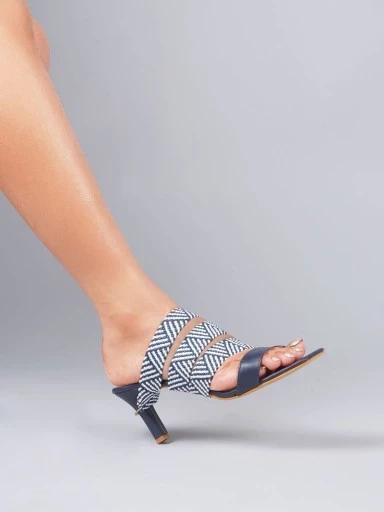 Stylestry Trendy Stylish Embellished Blue Heeled Sandals For Women & Girls