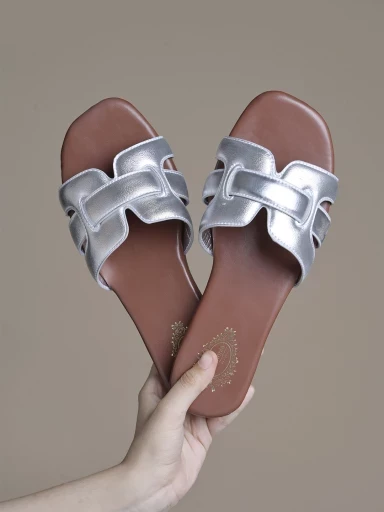 Stylestry Shiny Open Toe Embellished Silver Flats For Women & Girls
