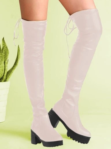 Stylestry Women & Girls Cream Solid Long Boots