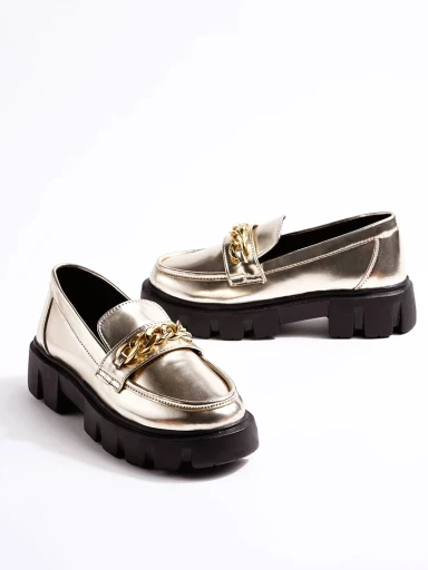 Stylestry Smart Casual Chain Detailed Golden Loafers For Women & Girls