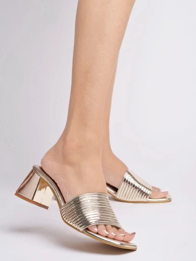 Stylestry Embellished Golden Block Heels For Women & Girls