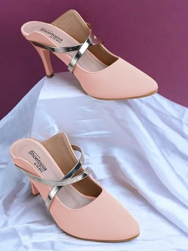 Stylestry Womens & Girls Pink Pointed Toe Slim Heeled Mules