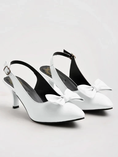Stylestry Pointed Toe and Bow Detailed White Pumps For Women & Girls