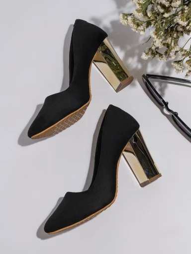 Stylestry Womens & Girls Black Block Heels Pointed Toe Solid Pumps