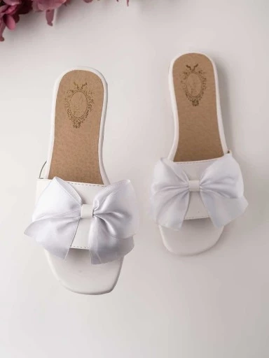 Shoetopia Womens & Girls White Open Toe Flats with Bows