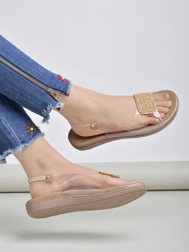 Stylestry Embellished Beige Flat Sandals For Women & Girls