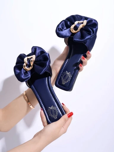 Stylestry Stylish Oversized Bow Detailed Blue Flats For Women & Girls