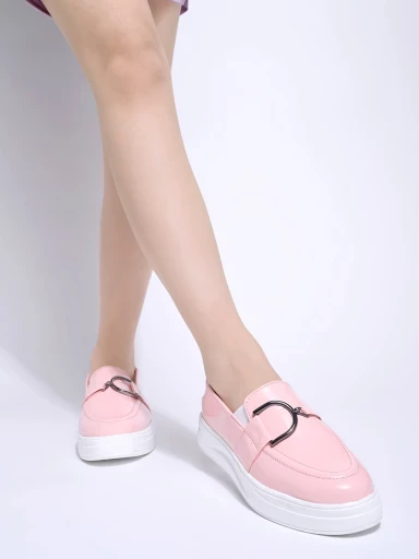 Stylestry Smart Casual Chain Detailed Pink Loafers For Women & Girls