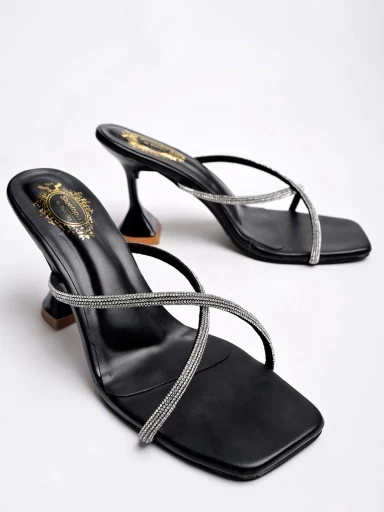 Stylestry Upper Embellished Strap Black Heels For Women & Girls