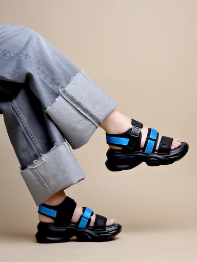 Stylestry Smart Casual Black & Blue Sporty Sandals For Women & Girls