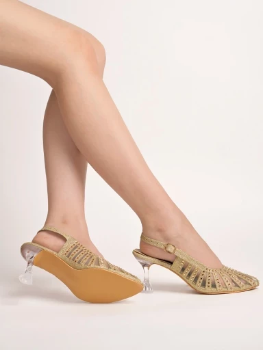 Stylestry Pointed Toe Stylish Golden Pumps For Women & Girls