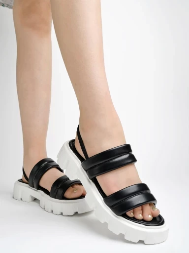 Stylestry Casual Upper Double Strap Black Platform Heeled Sandals For Women & Girls
