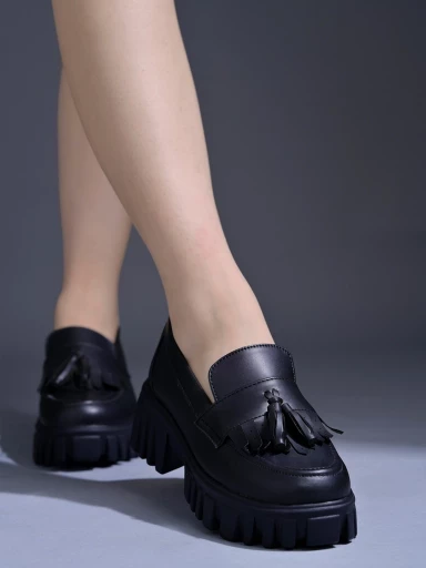 Stylestry upper Bow Detailed Black Loafers For Women & Gilrs