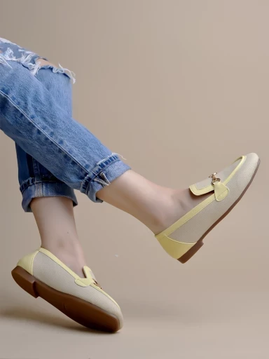 Stylestry Buckle Detailed Cream Loafers For Women & Gilrs