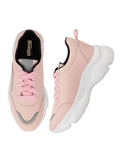Stylestry Womens & Girls Pink Lace Up Stylish Casual Sneakers Shoes