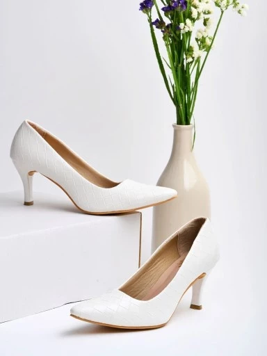 Stylestry Quilted Design White Pumps For Women & Girls