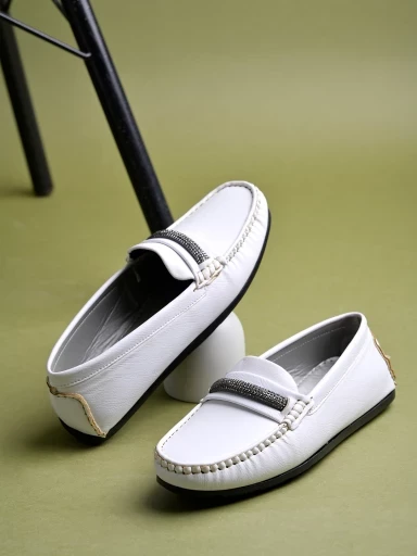Stylestry upper Chain Detailed White Loafers For Women & Girls