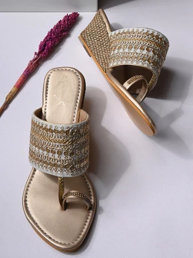 Stylestry Women's & Girl's Golden Embellished Wedge Sandals