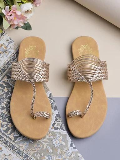 Stylestry Chic Comfort & Stylish Rose-Gold Kolhapuri Flats For Women & Girls